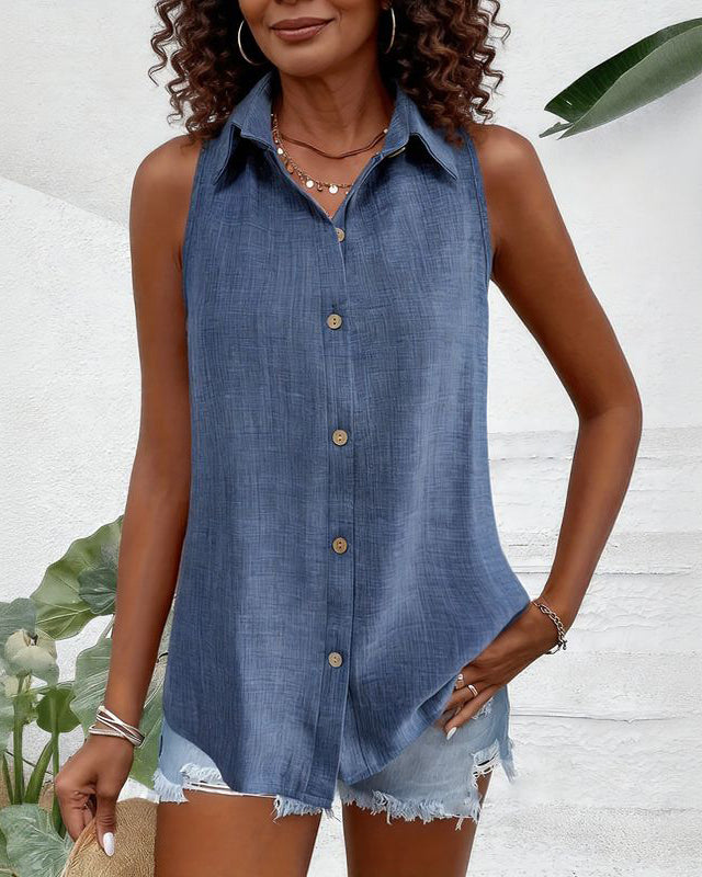Women'S Single Button Sleeveless Shirt-Skin-friendly and Breathable
