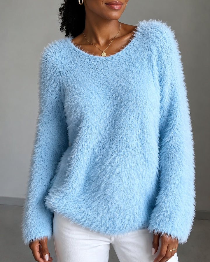 Women's Fuzzy Fluffy Oversized Long Sleeve Knit Sweater