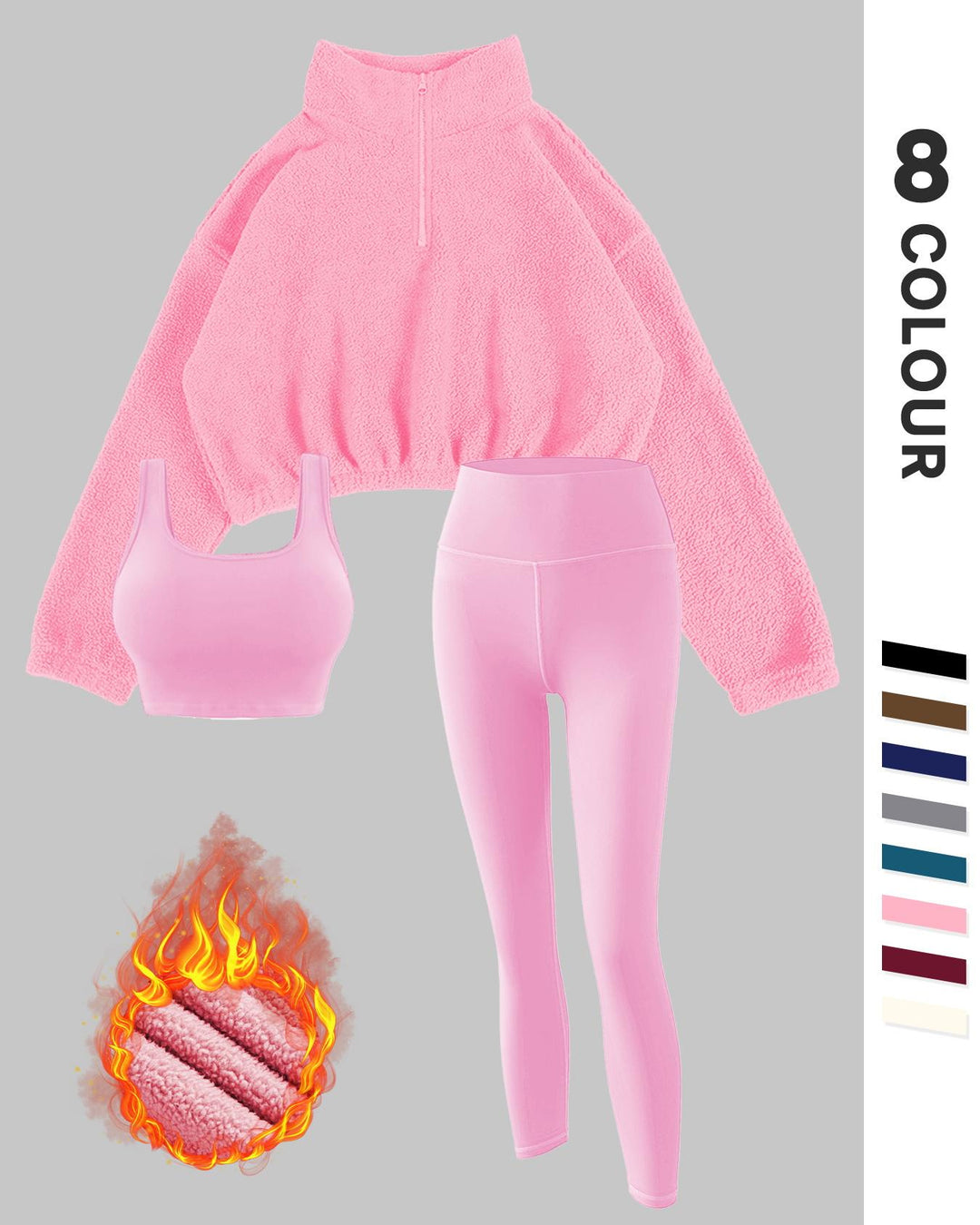 Women's Fleece-Lined Tracksuit Set, Cozy 3-Piece Outfits For Gym,Athleisure Wear Set