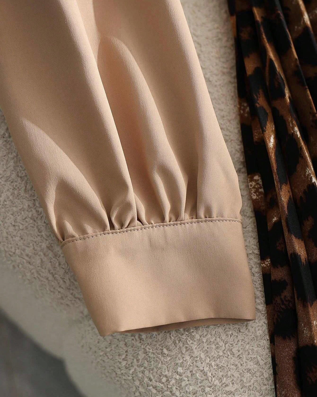 Leopard-print Long Sleeve Button Down Panel Pleated Midi Dress