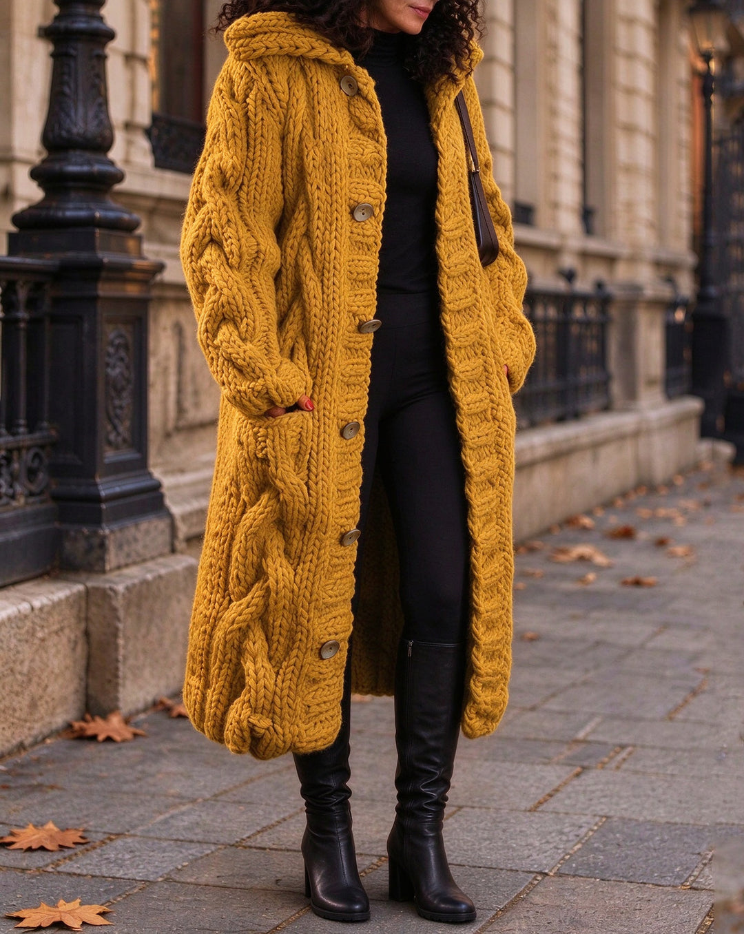 Women's Chunky Cable Knit Oversized Long Sleeve Button Down Cardigan