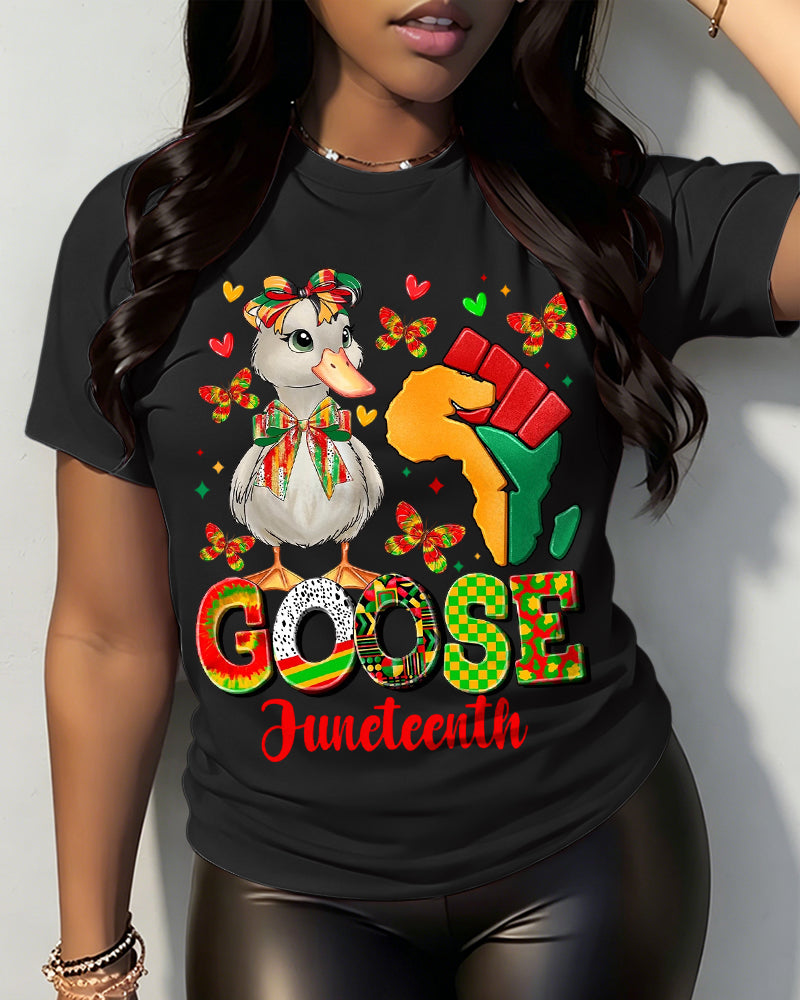 100% Cotton Juneteenth Goose Black Pride Goose Design Crew Neck Short Sleeve Tshirt