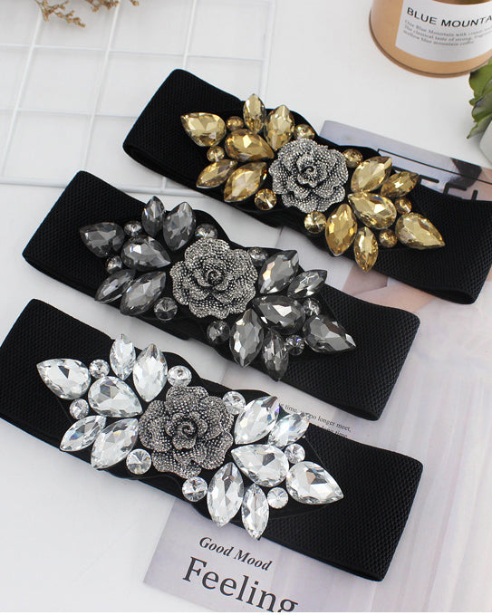 Rose Rhinestone-encrusted Elastic Waistband
