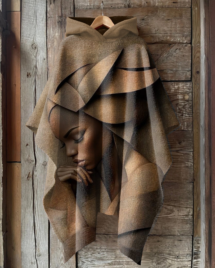 Beautiful Brown Woman Fleece Hooded Loose Cape