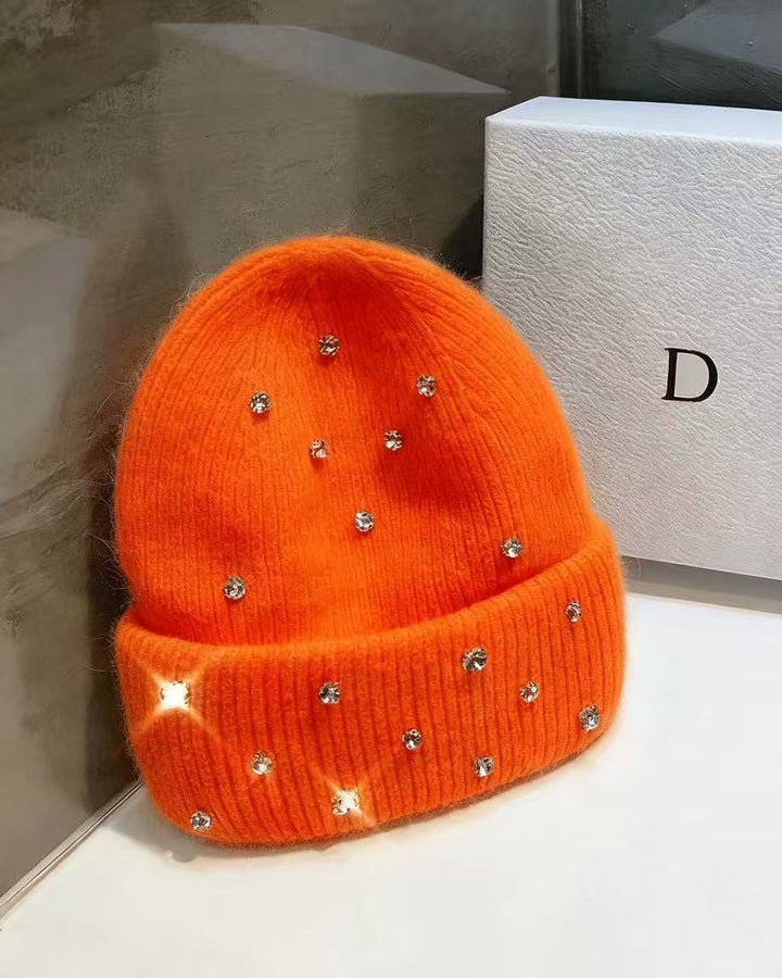 Rhinestone-embellished Knitted Warm Hat