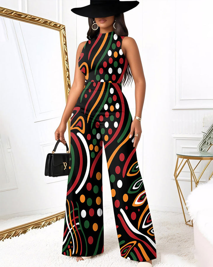 Vibrant African Geometric Patterns Wide Leg Jumpsuit