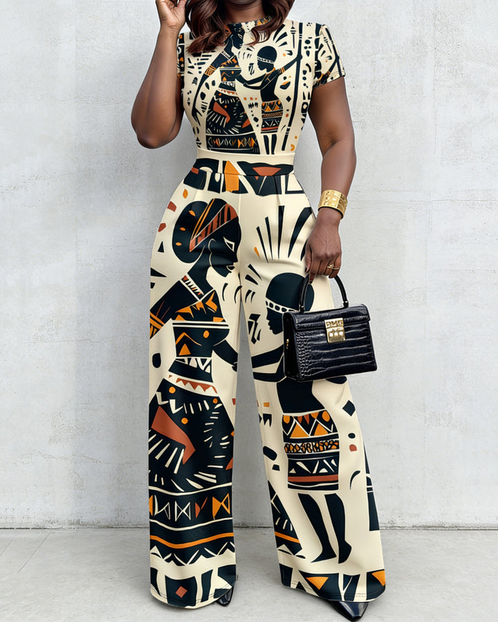 African Women Art Print High Waist Wide-leg Women's Two-piece Set