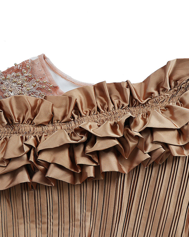 Plus‑Size Pleated Ruffle Peplum Sequin Maxi Dress