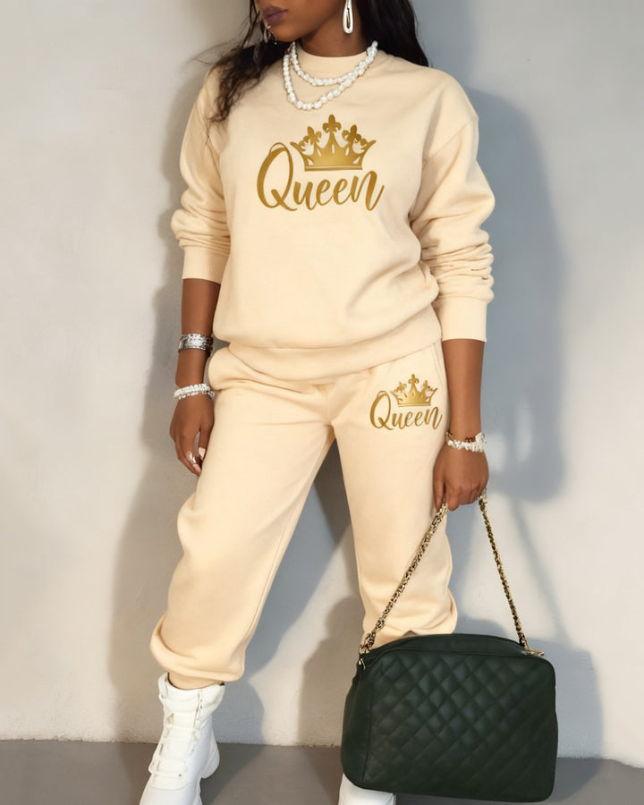 Crown Queen Crew Neck Sweatshirt Two Pieces Set
