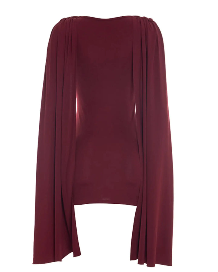 Women's Draped Cowl Neck Cape Sleeve Bodycon Mini Dress