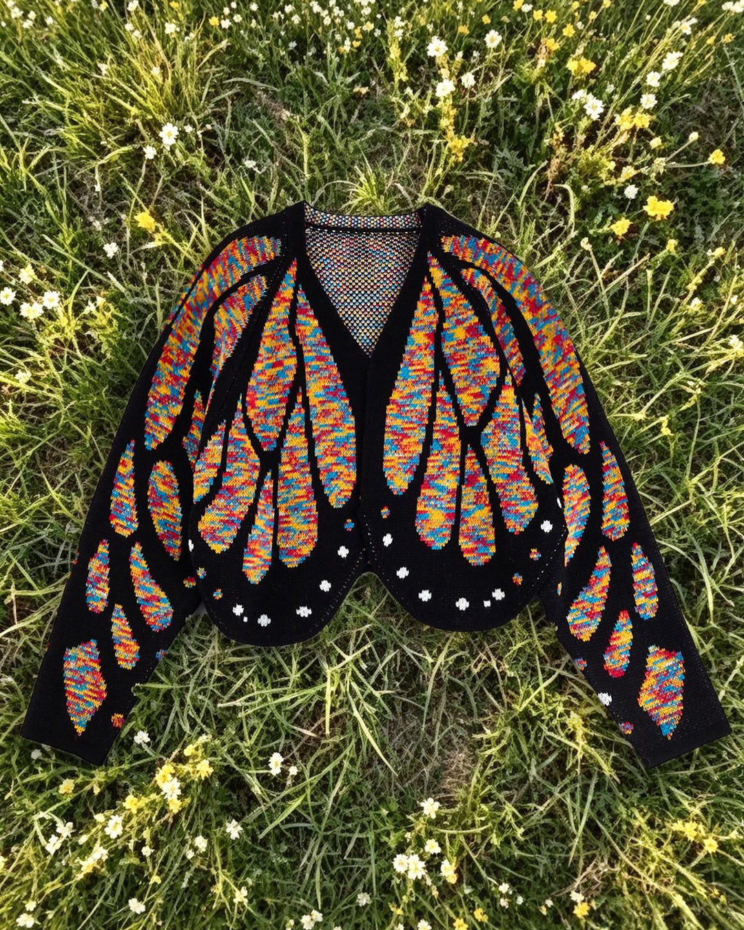 Women's Trendy Butterfly Wings Knit Cardigan, Front Open V Neck, Bat Sleeve Short Design