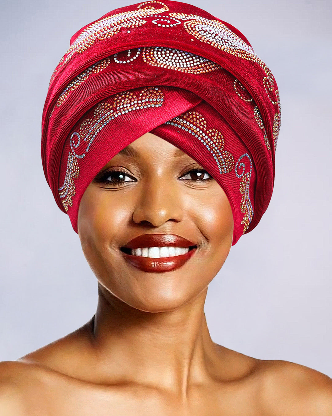 Rhinestone Velvet Cross Front Turban Hat