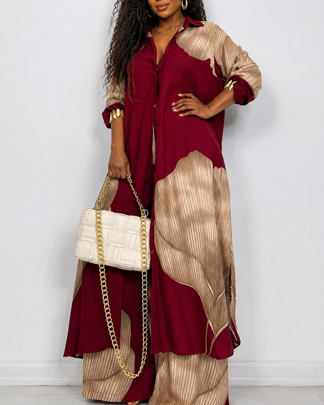 Casual Loose-fitting Shirt and Wide-leg Trousers Two-piece Set