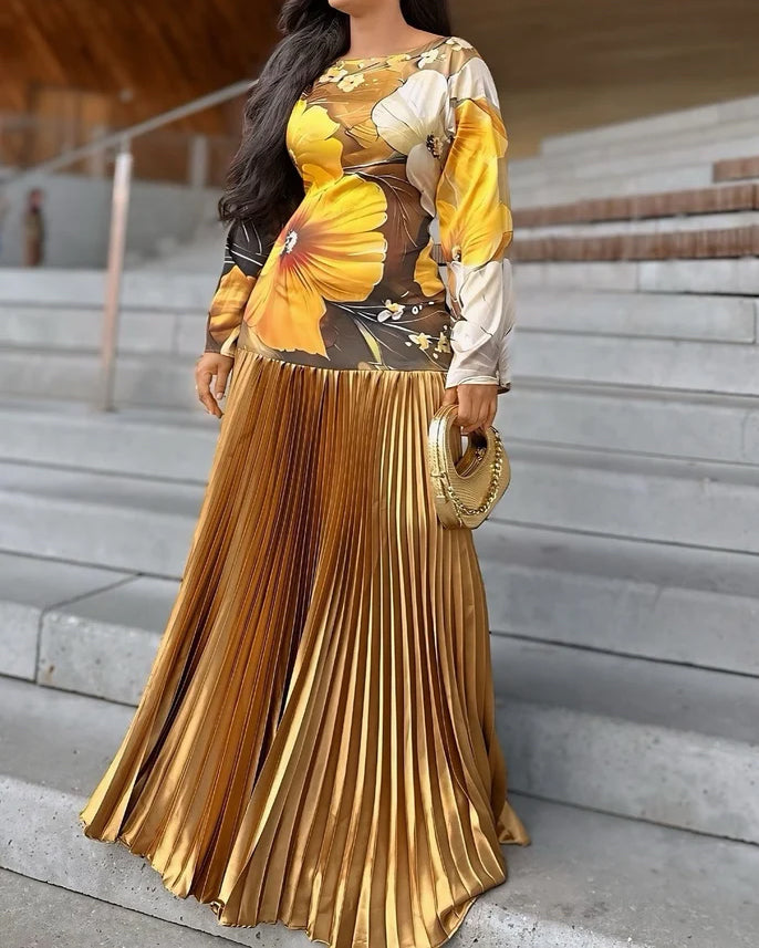Satin Pleated Maxi Dress Statement Pleated Gown