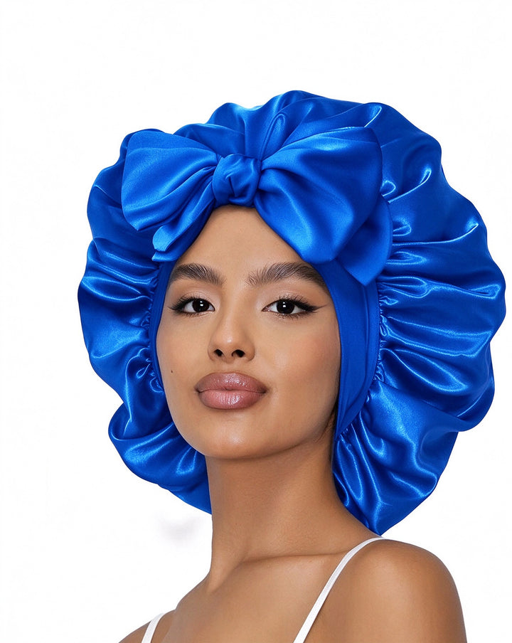 Women's Double Layer Satin Sleeping Bonnet, Adjustable Elastic Spandex Band with Tie Closure