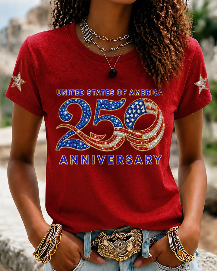 100% Cotton  USA 250 Sublimation Crew Neck Short Sleeve Tshirt