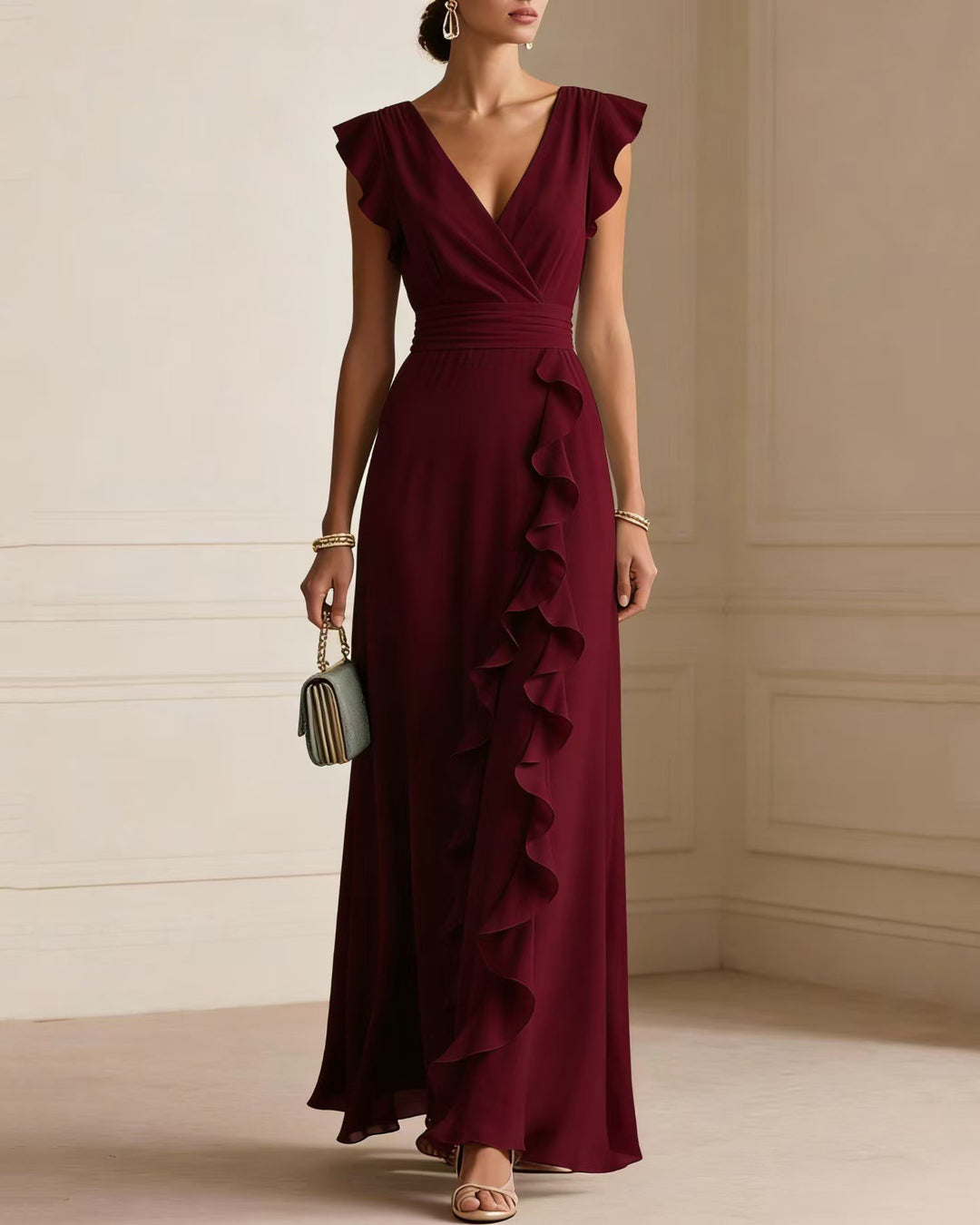 Elegant Ruffle Wrap Maxi Dress