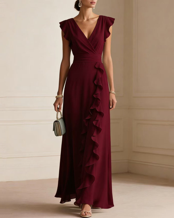 Elegant Ruffle Wrap Maxi Dress
