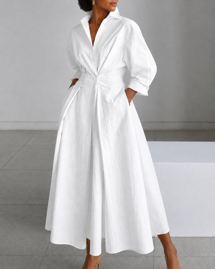 Women's Modest  Long Sleeve Pocket-Equipped Midi Dress