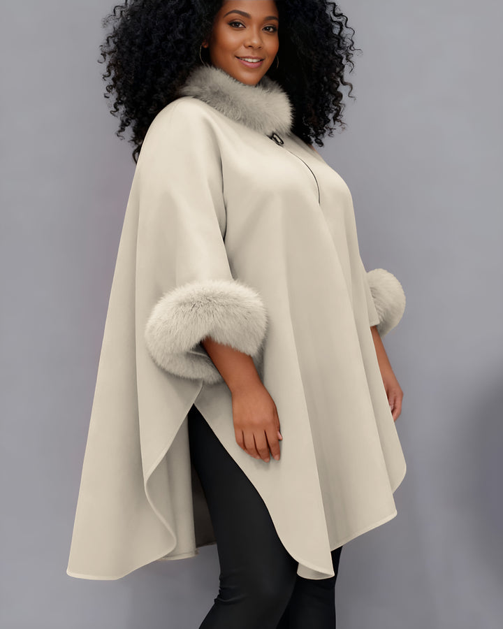 Autumn-Winter Hepburn-Style Wool Cape Coat (Rabbit Fur Collar) | Perfect for Self & Gift for BFF/Sister/Family