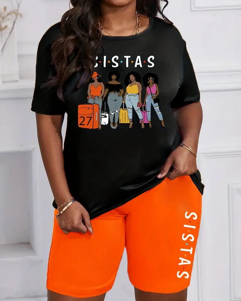 Women's Afro Brown Sisters Short Sleeve Shorts Set