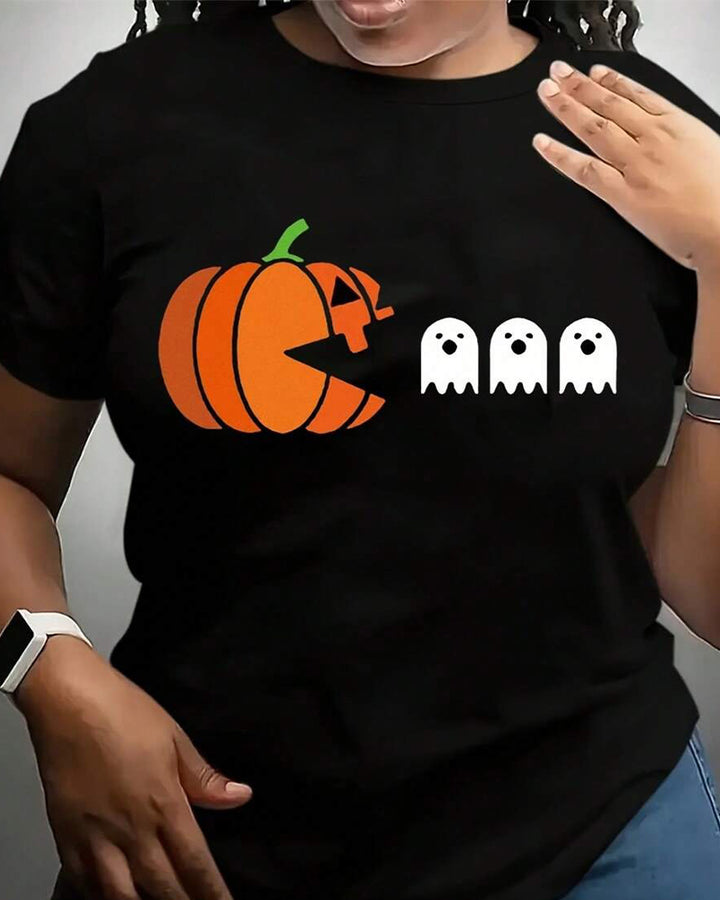 Halloween Pumpkin & Ghost Pattern Print T-Shirt