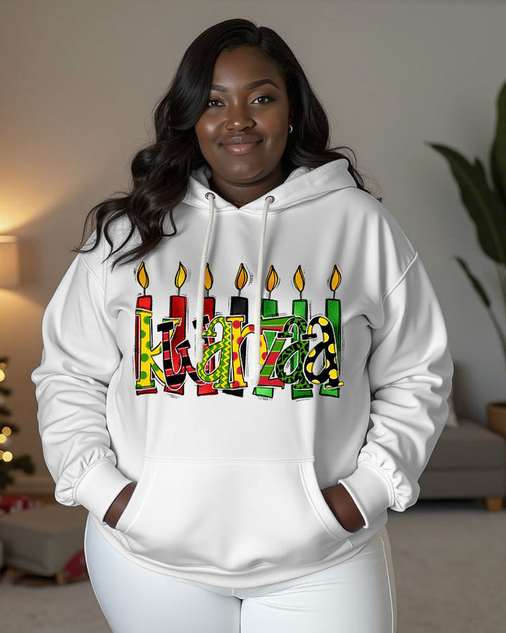 Women's Kwanzaa Candle Print Long Sleeve Pocket Hoodie