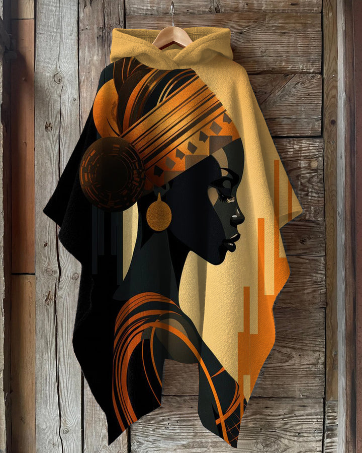 Abstract Lady Oil Painting Hooded Warm Shawl Cape