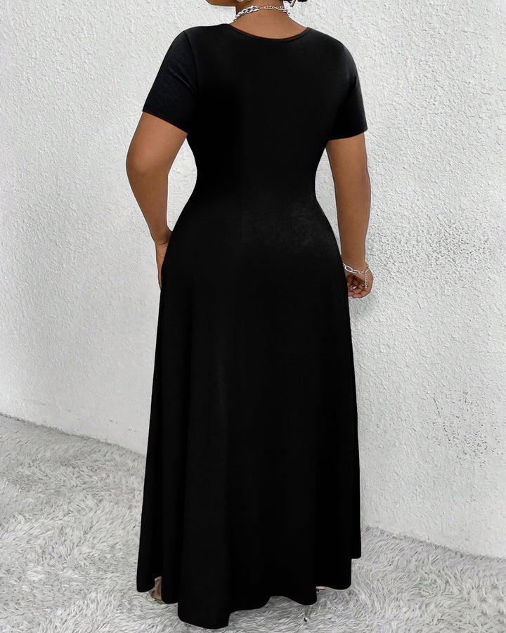 Face Abstract Juneteenth Art Round Neck Short Sleeve Maxi Dress