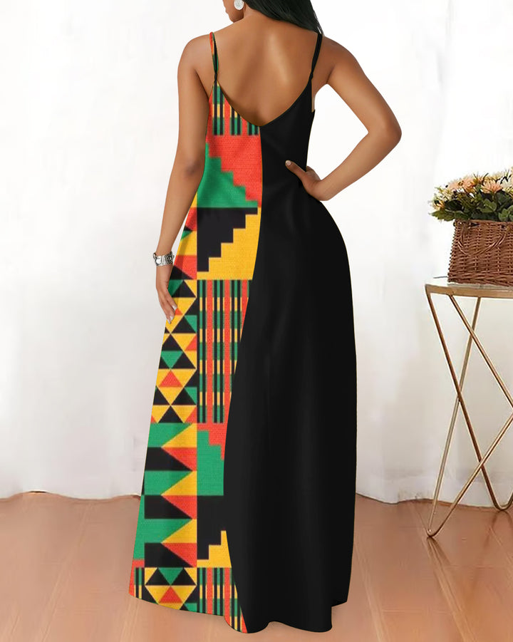Sling Black History Month Ankara Print Pocket Maxi Dress