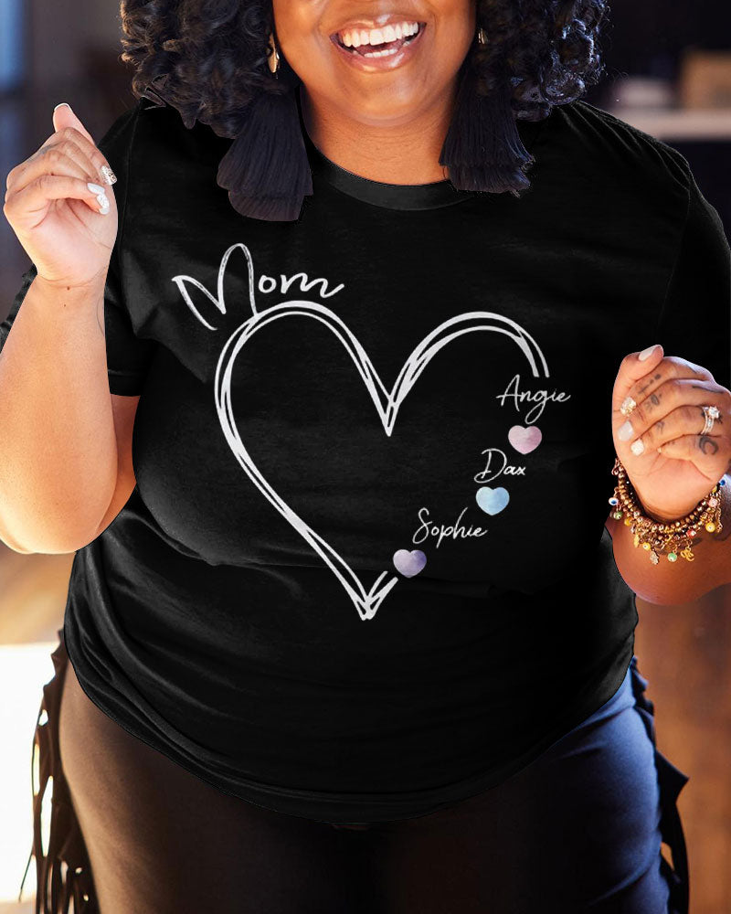 100% Cotton Women's Crewneck Mama Heart Short Sleeve Tshirt-Gift for Mom, Mother's Day Gift