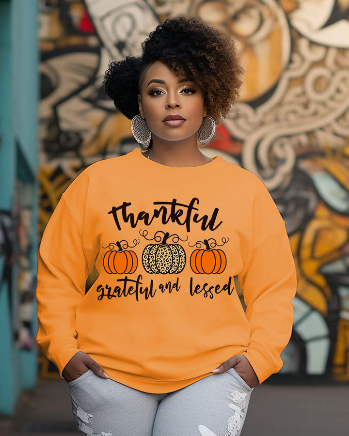 Thankful Grateful And Blessed Pumpkin Crewneck Long Sleeve Sweatshirt
