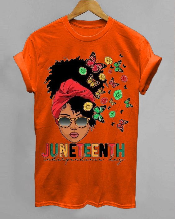 June Day Personalized Cartoon Girl Color Block Print Women's Round Neck T-Shirt