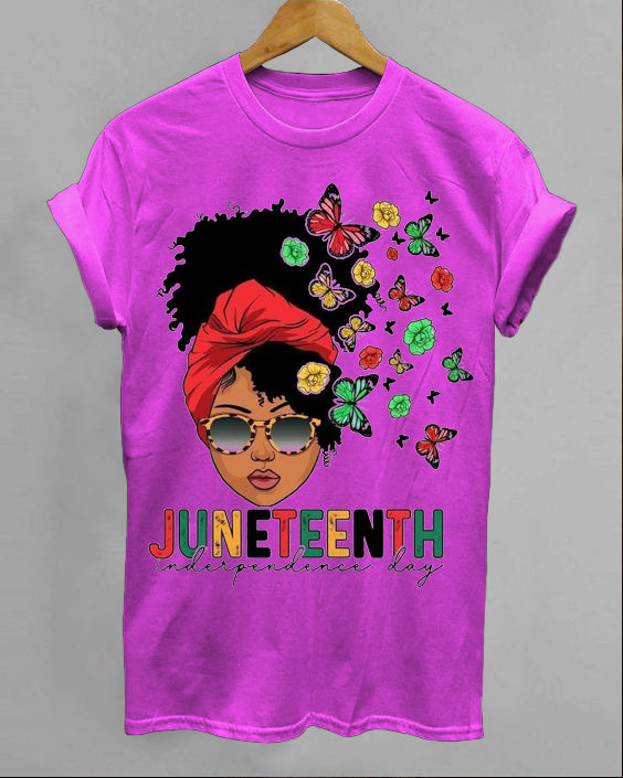 June Day Personalized Cartoon Girl Color Block Print Women's Round Neck T-Shirt
