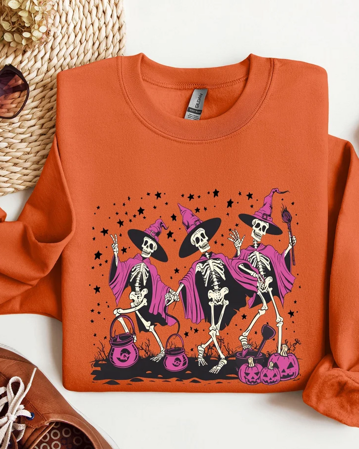 Halloween Dancing Skeleton Cotton Long Sleeve Sweatshirt