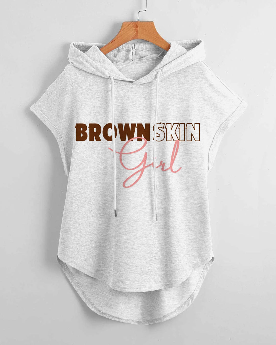 Brown Skin Girl Hem Drawstring Hooded Tee