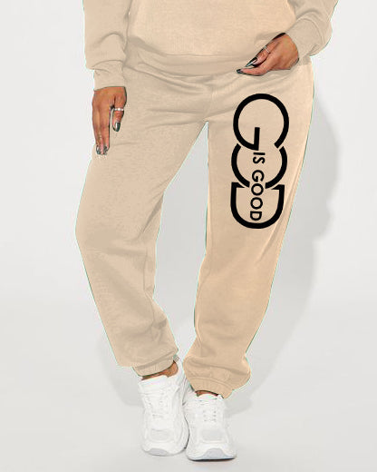 God Is Good Slogan Crew Neck Sweatshirt Two Pieces Set