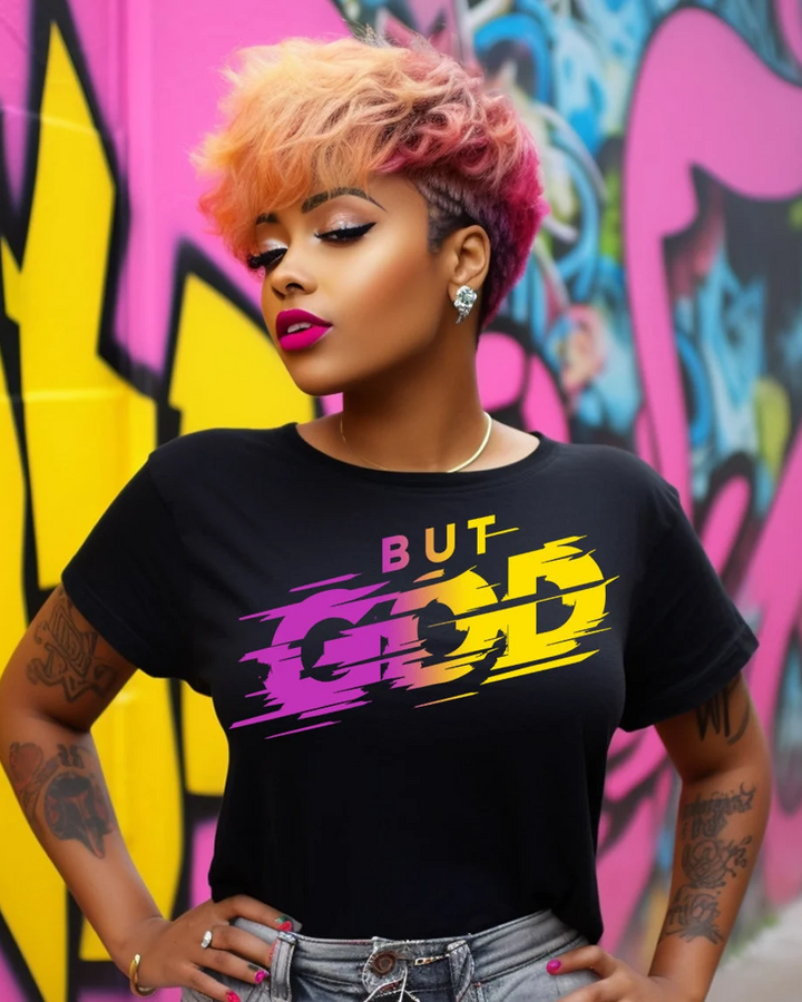 Contrast Color Letters But God 100% Cotton Crew Neck Short Sleeve Tshirt