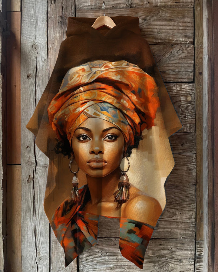 African Turban Women Oil Painting Hooded Warm Shawl Cape