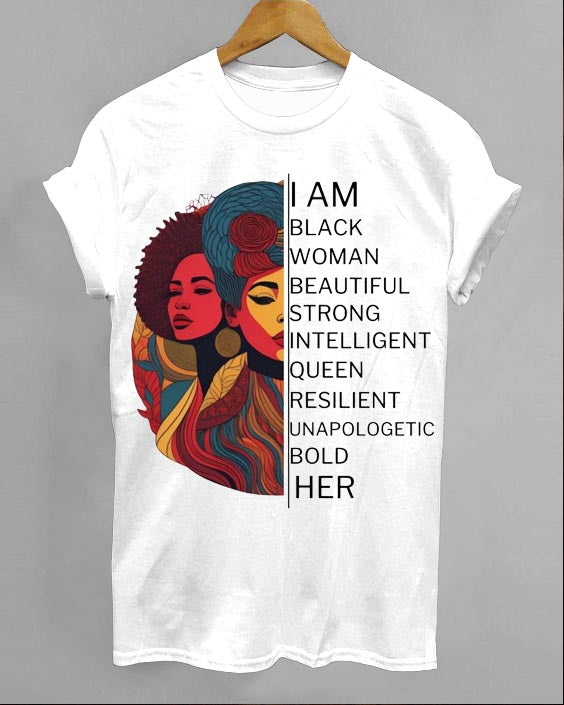 I Am Black Woman Crew Neck Short Sleeve T-Shirt