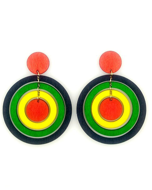 Geometric Round Wooden Black History Month Earrings