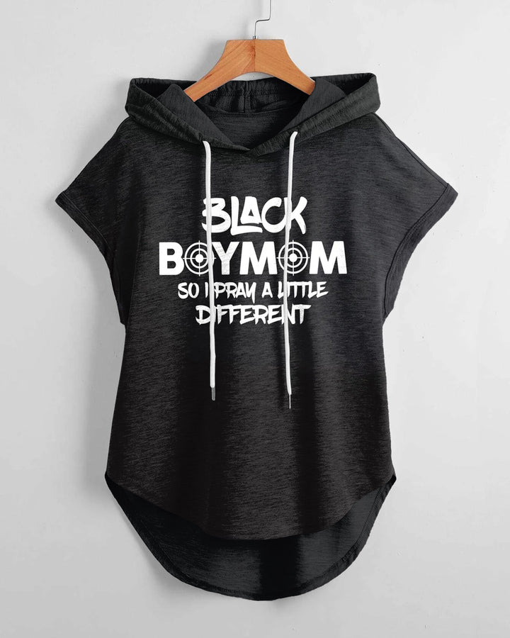 Black Boy Mom So I Pray A Little Different Drawstring Hooded Tee