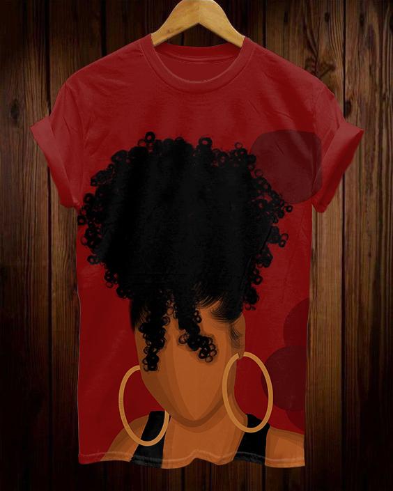 Gold Earrings Afro Women Print Short Sleeve Tshirt