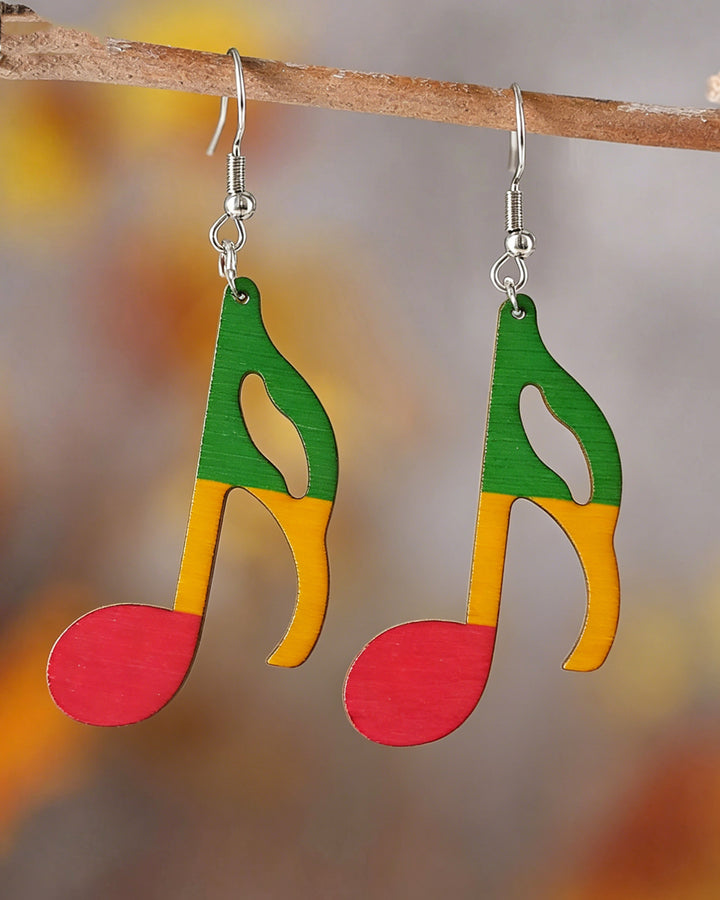 Reggae Color Note Wooden Earrings