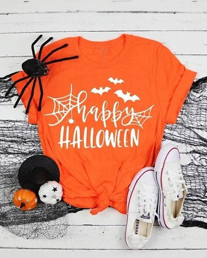 Happy Halloween Crew Neck Casual Short-Sleeved T-Shirt