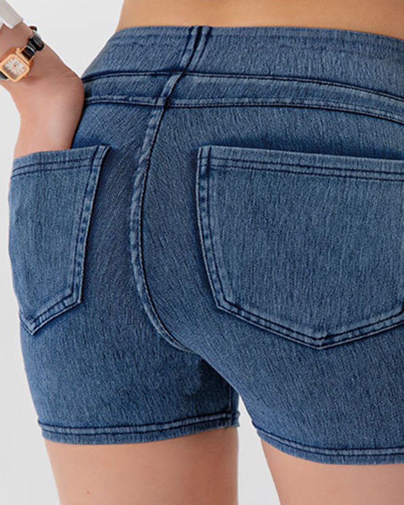 Women's High Waist Stretch Hip Yoga Denim Shorts