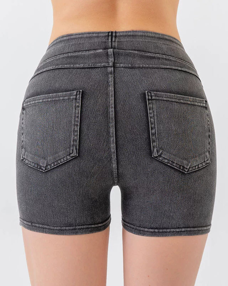Women's High Waist Stretch Hip Yoga Denim Shorts