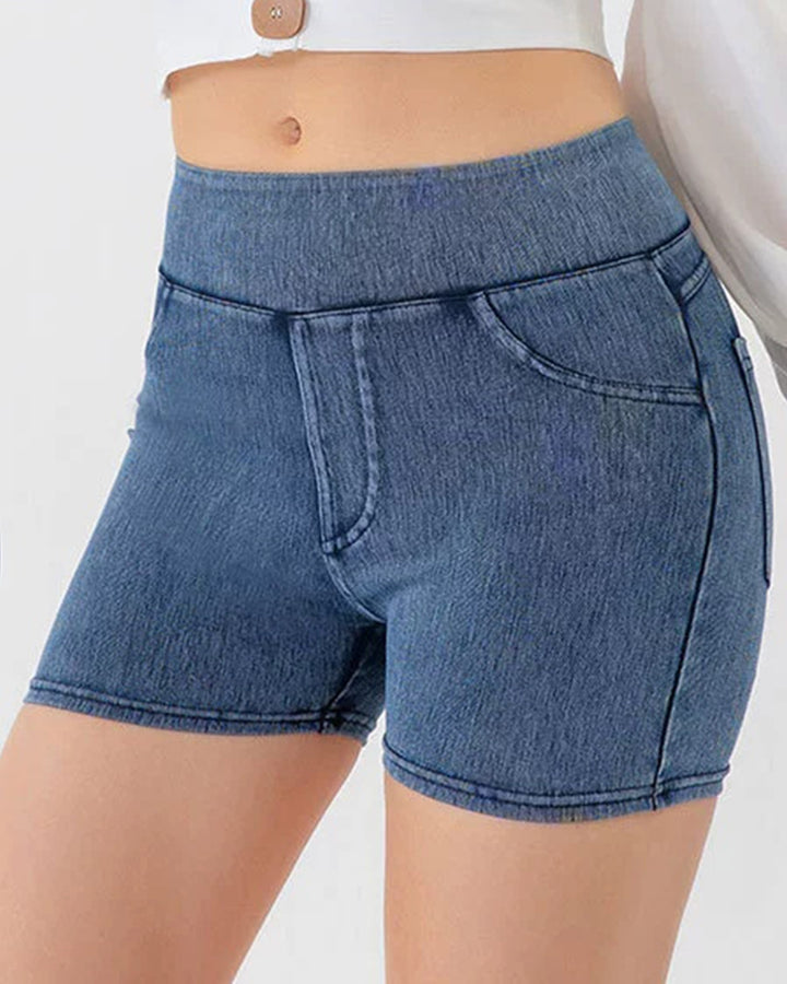 Women's High Waist Stretch Hip Yoga Denim Shorts