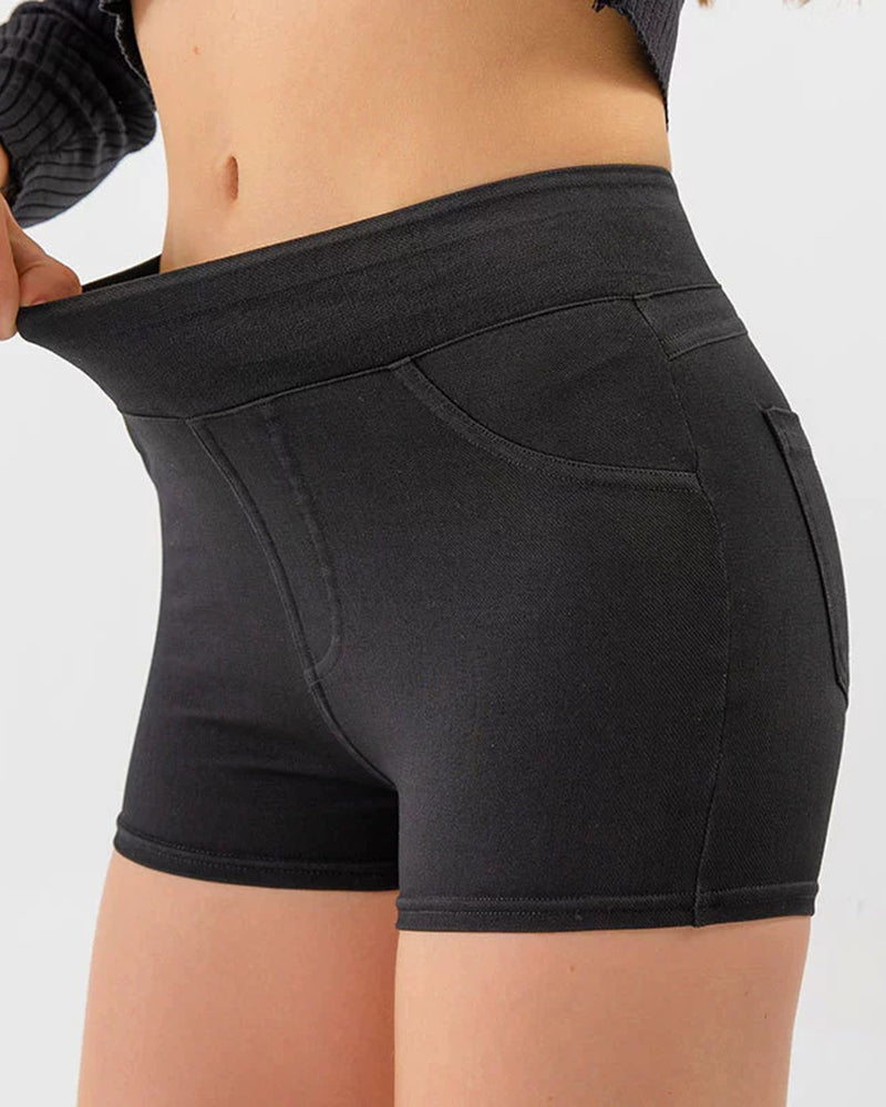 Women's High Waist Stretch Hip Yoga Denim Shorts