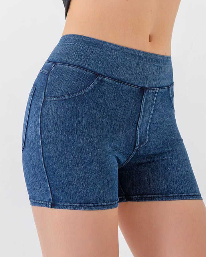 Women's High Waist Stretch Hip Yoga Denim Shorts